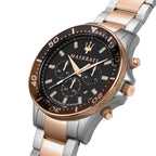 Maserati Sfida R8873640009 44mm Men’s Chronograph Watch – Black Dial & Two-Tone Link Bracelet