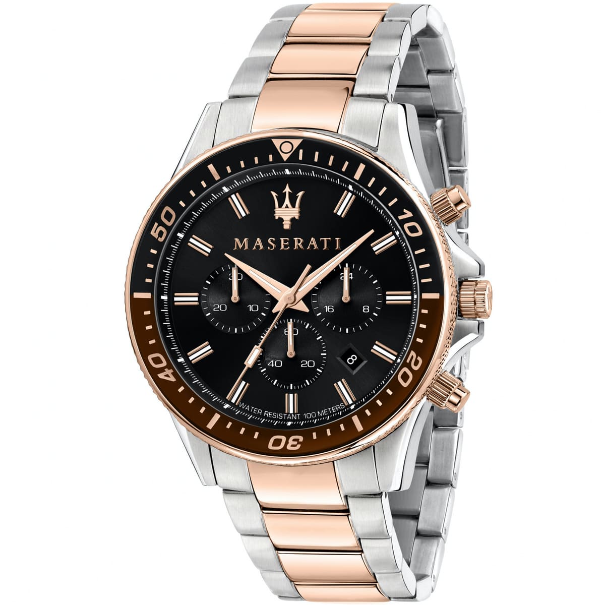Maserati Sfida R8873640009 44mm Men’s Chronograph Watch – Black Dial & Two-Tone Link Bracelet
