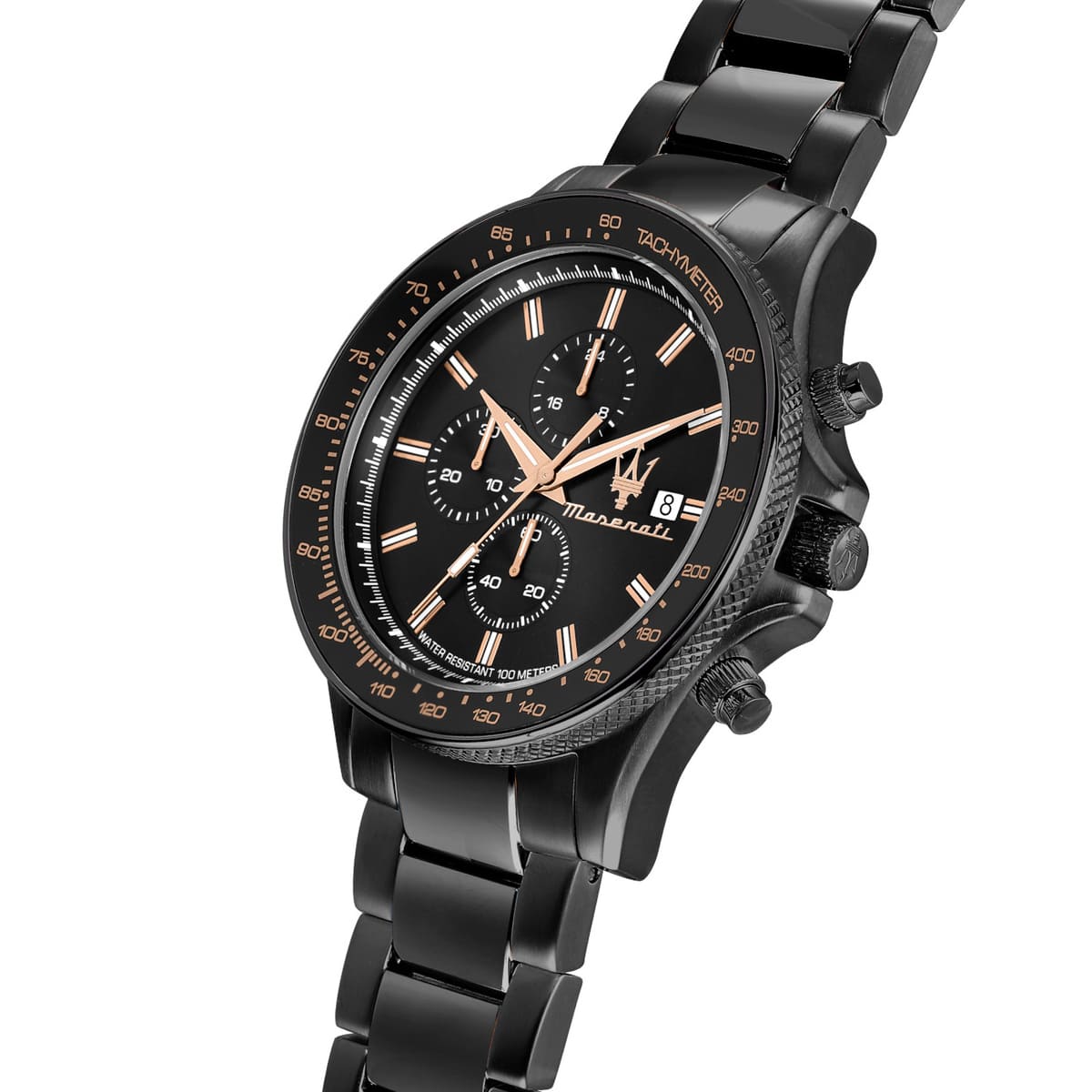 Maserati Sfida R8873640011 44mm Men’s Chronograph Watch – Black Sunray Dial & All-Black Link Bracelet