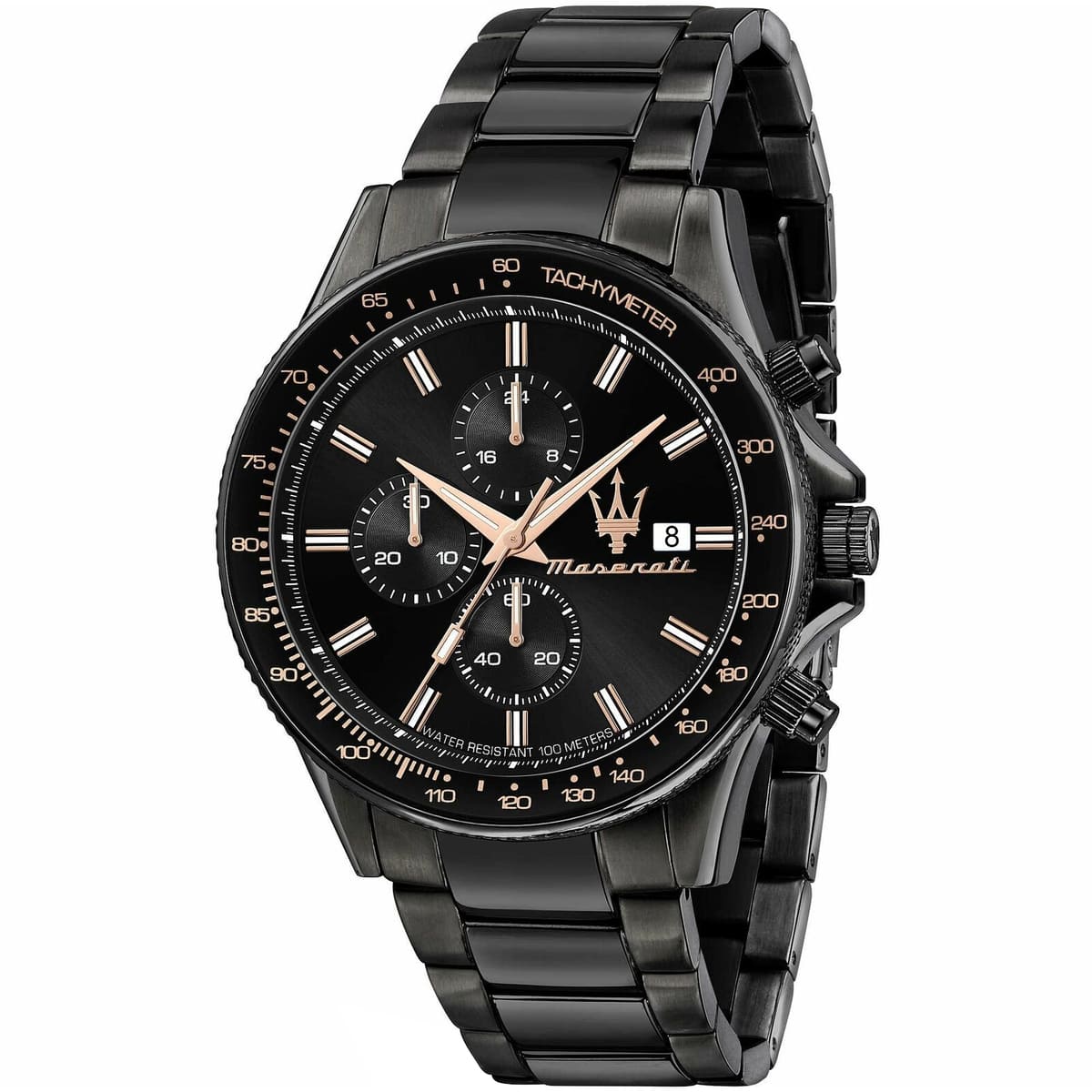 Maserati Sfida R8873640011 44mm Men’s Chronograph Watch – Black Sunray Dial & All-Black Link Bracelet