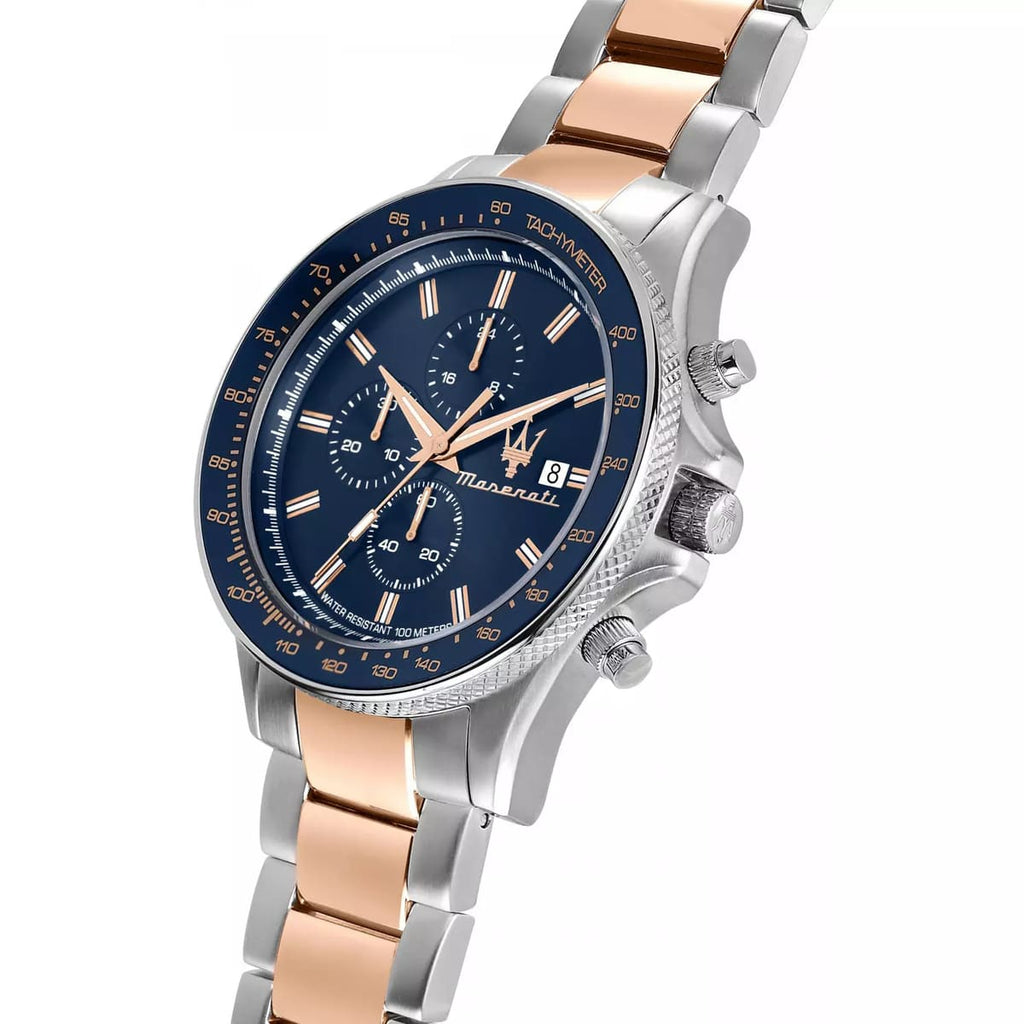 Maserati Sfida R8873640012 44mm Men’s Chronograph Watch – Blue Sunray Dial & Two-Tone Link Bracelet