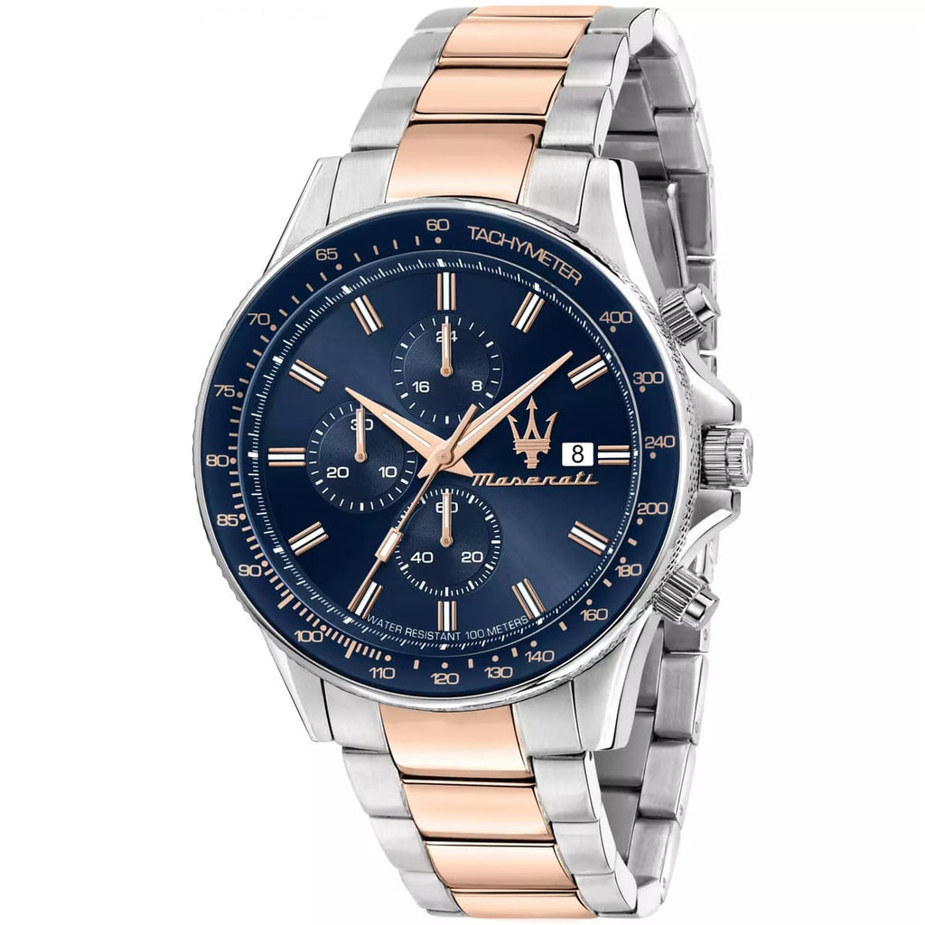 Maserati Sfida R8873640012 44mm Men’s Chronograph Watch – Blue Sunray Dial & Two-Tone Link Bracelet