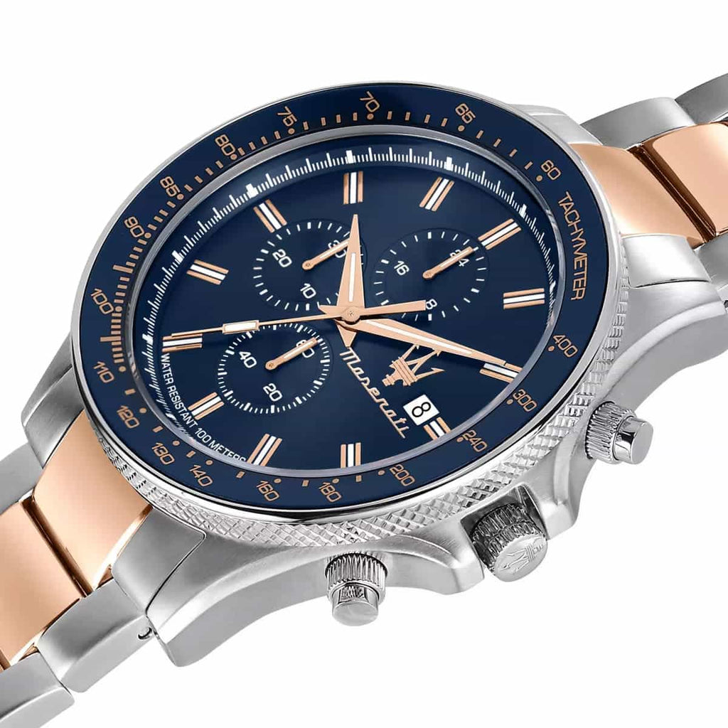Maserati Sfida R8873640012 44mm Men’s Chronograph Watch – Blue Sunray Dial & Two-Tone Link Bracelet