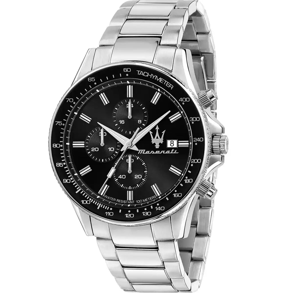 Maserati Sfida R8873640015 44mm Men’s Chronograph Watch – Black Dial & Silver-Tone Link Bracelet