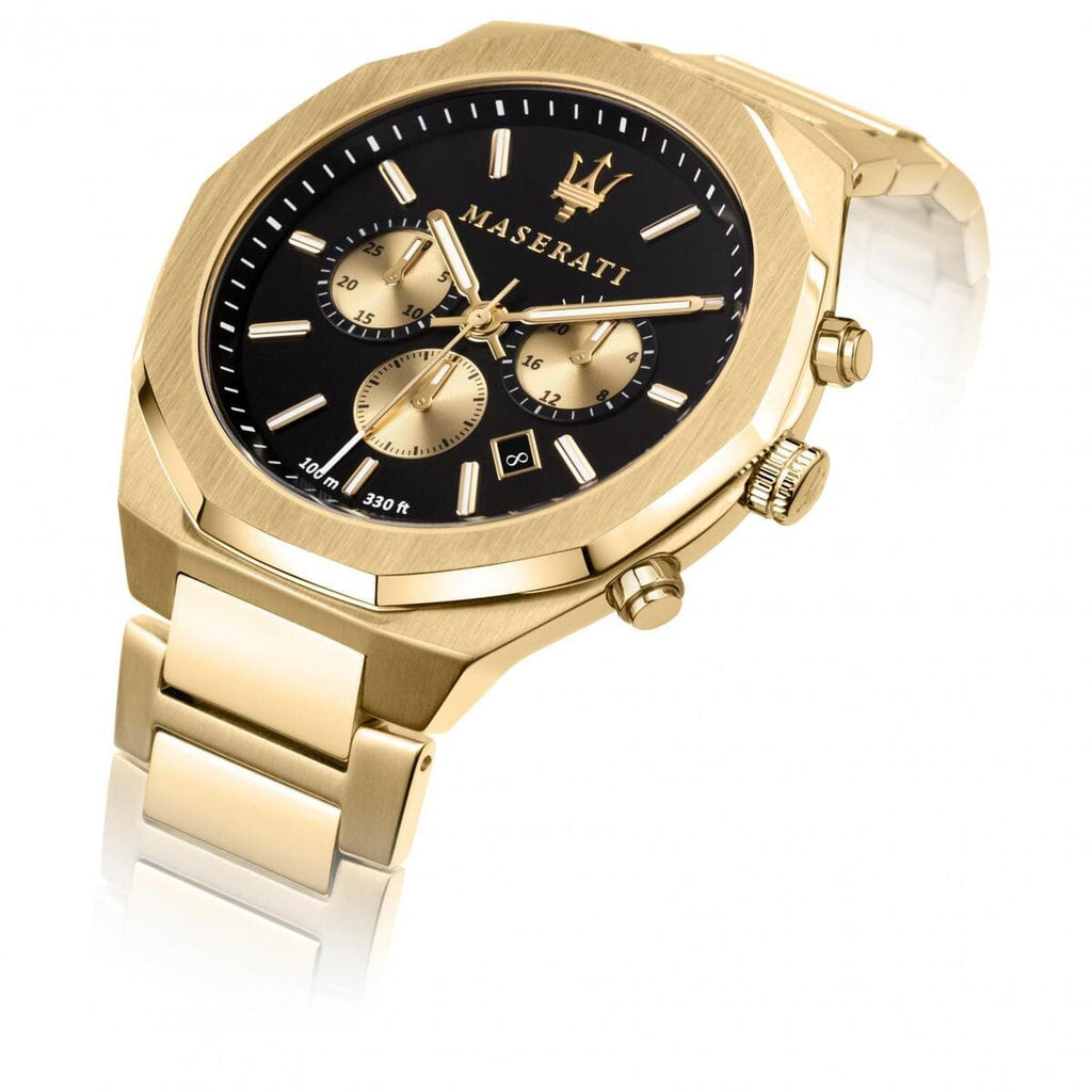 Maserati Stile R8873642001 45mm Men’s Chronograph Watch – Black Dial & Gold Link Bracelet