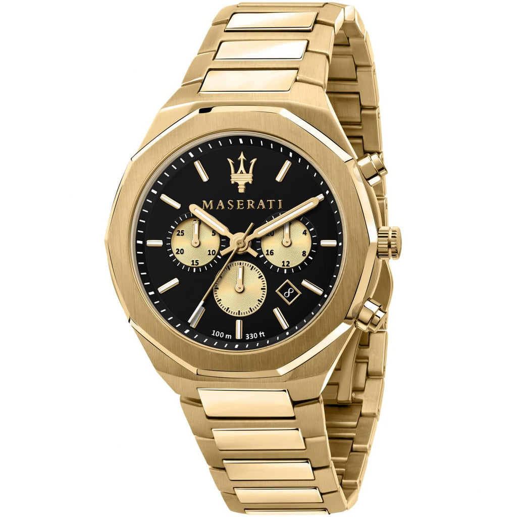 Maserati Stile R8873642001 45mm Men’s Chronograph Watch – Black Dial & Gold Link Bracelet