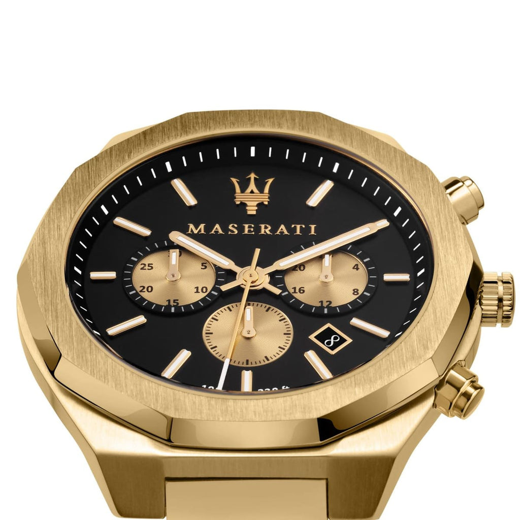 Maserati Stile R8873642001 45mm Men’s Chronograph Watch – Black Dial & Gold Link Bracelet