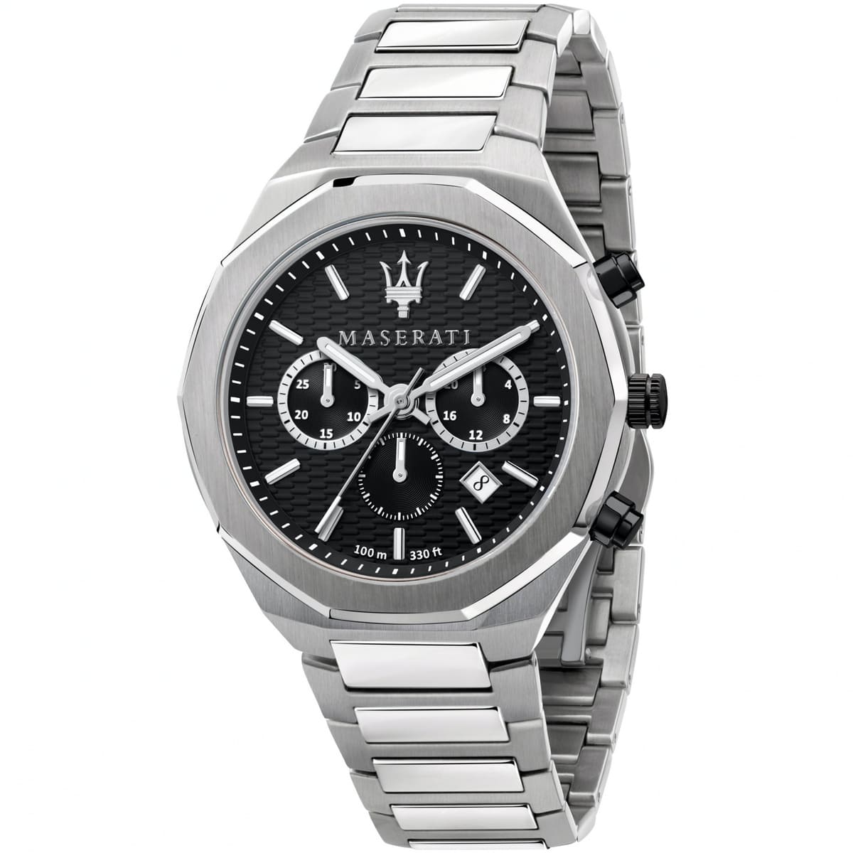 Maserati Stile R8873642004 45mm Men’s Chronograph Watch – Black Textured Dial & Link Bracelet
