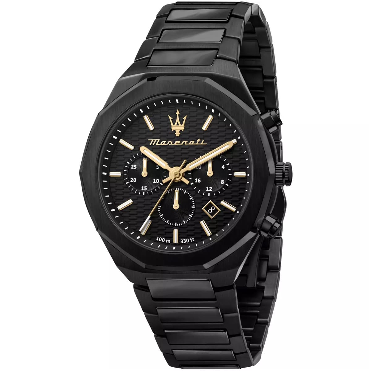 Maserati Stile R8873642005 45mm Men’s Chronograph Watch – Black Textured Dial & Black Stainless Steel Link Bracelet