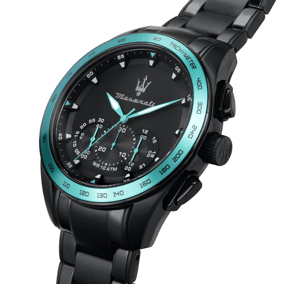 Maserati Traguardo Aqua Edition R8873644002 45mm Men’s Chronograph Watch – Black Dial & Black Link Bracelet