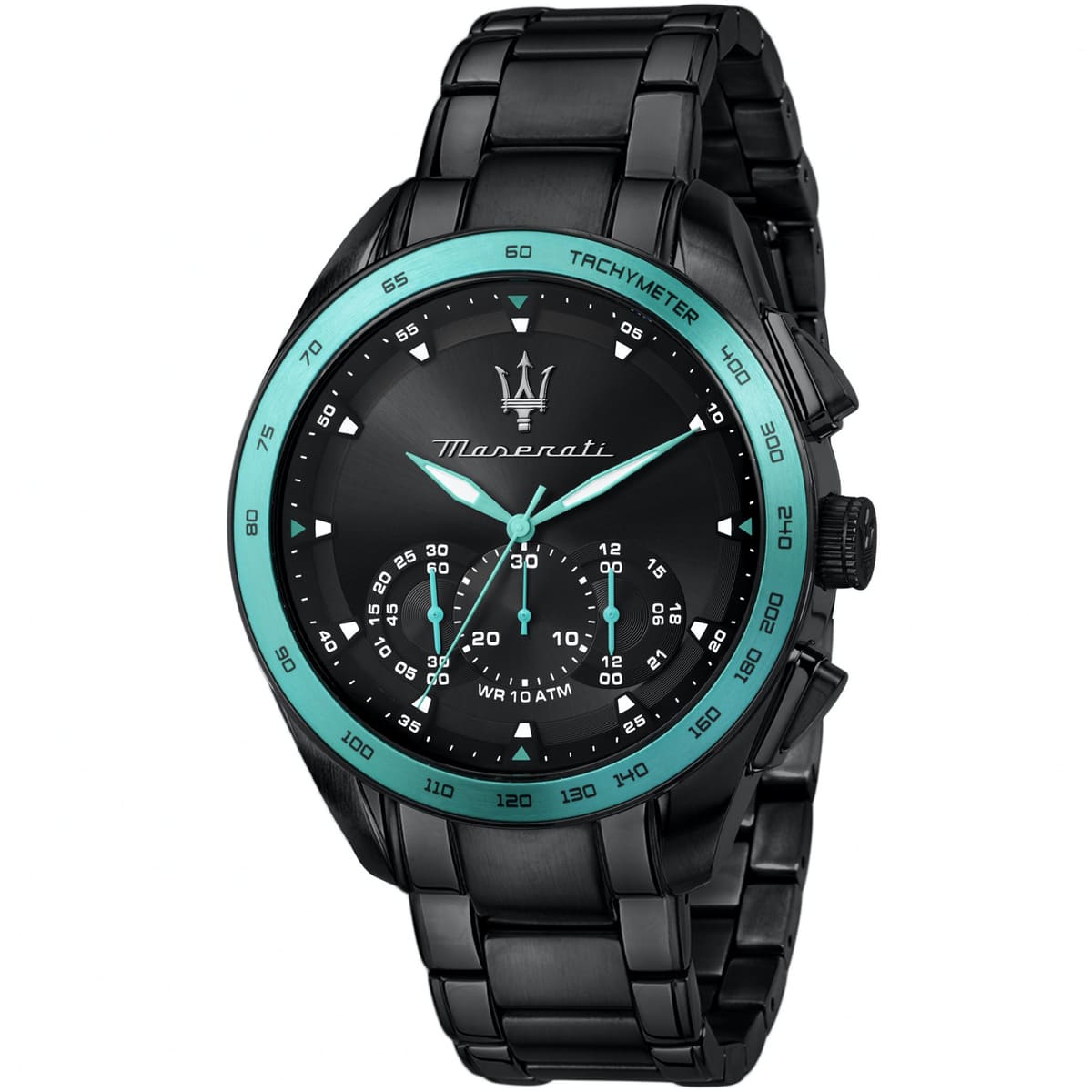 Maserati Traguardo Aqua Edition R8873644002 45mm Men’s Chronograph Watch – Black Dial & Black Link Bracelet