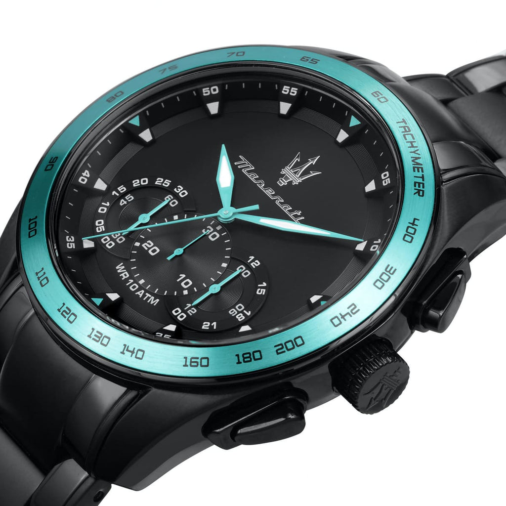 Maserati Traguardo Aqua Edition R8873644002 45mm Men’s Chronograph Watch – Black Dial & Black Link Bracelet