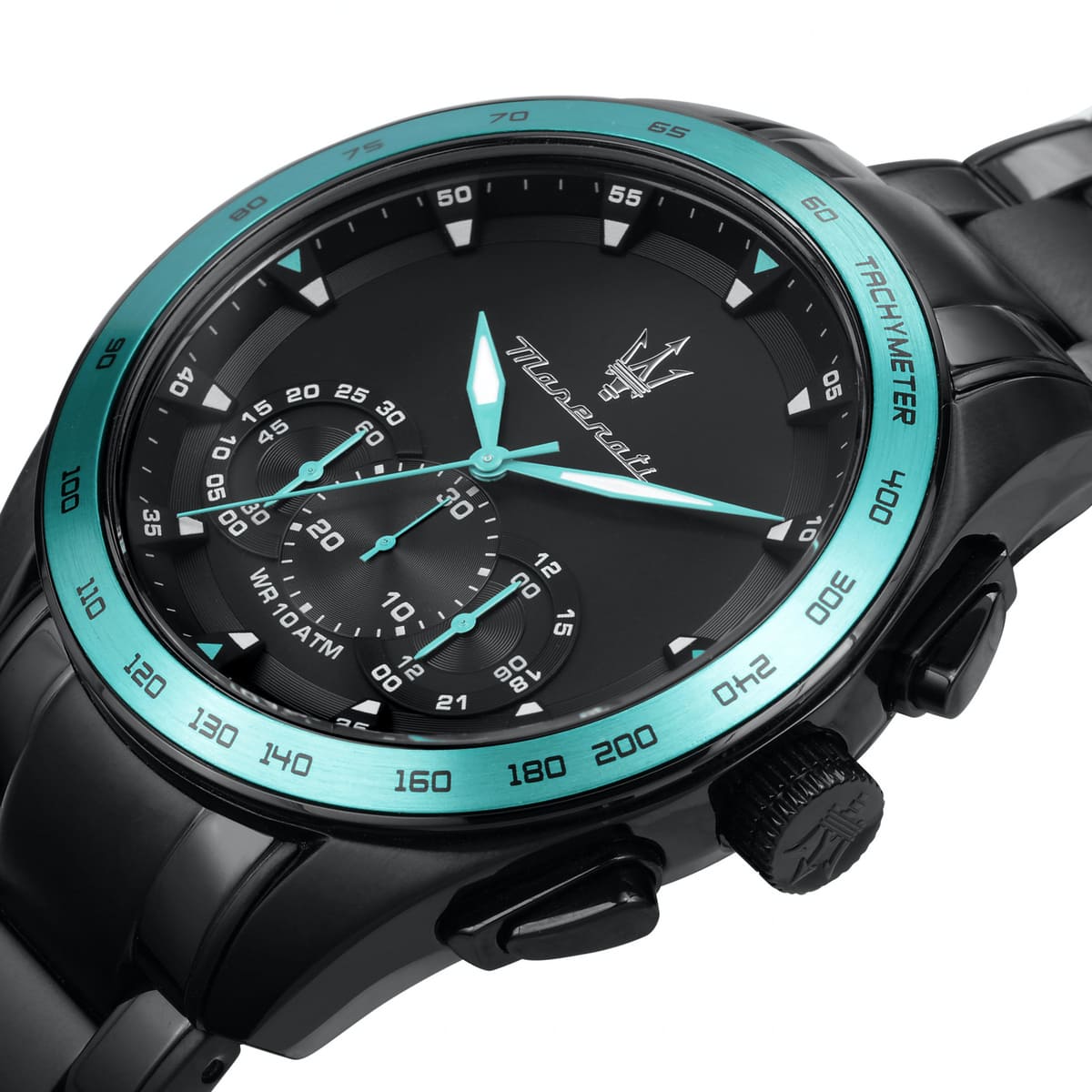 Maserati Traguardo Aqua Edition R8873644002 45mm Men’s Chronograph Watch – Black Dial & Black Link Bracelet
