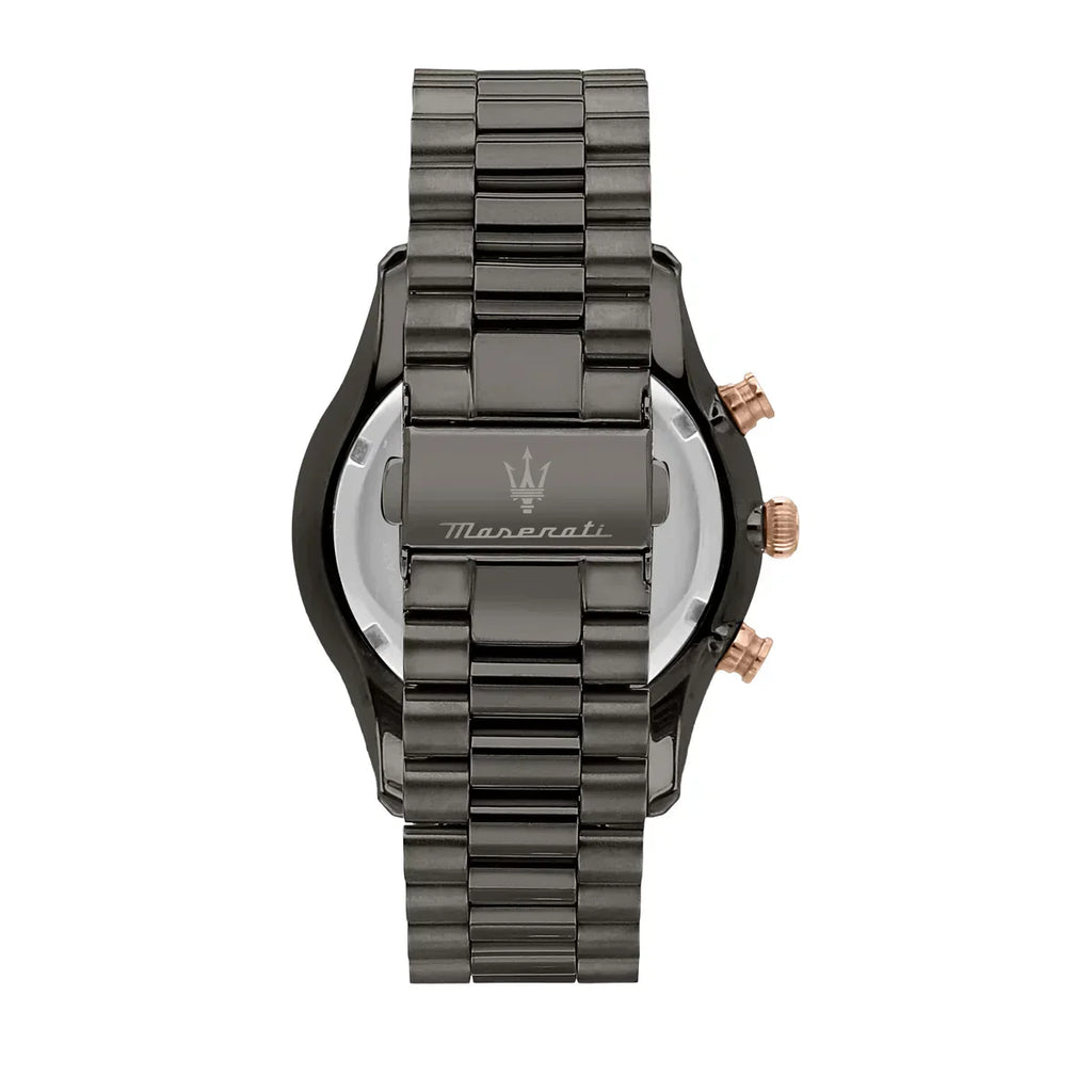 Maserati Traguardo R8873646001 45mm Men’s Chronograph Watch – Black Dial & Gunmetal Grey Link Bracelet