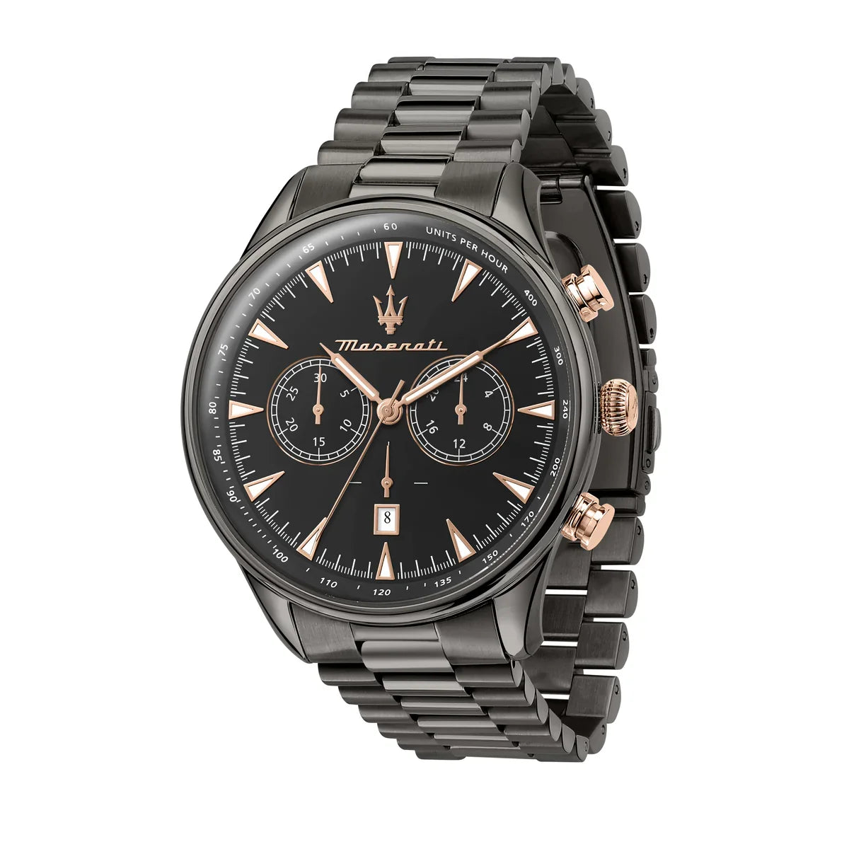 Maserati Traguardo R8873646001 45mm Men’s Chronograph Watch – Black Dial & Gunmetal Grey Link Bracelet
