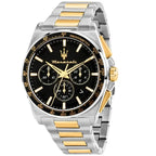 Maserati Velocita R8873652003 45mm Men’s Chronograph Watch – Black Textured Dial & Two-Tone Link Bracelet