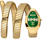 Just Cavalli Signature Snake JC1L230M0045 22mm Women's Quartz Watch – Green with Gold Stainless Steel Bracelet