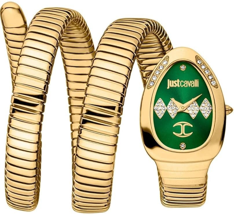 Just Cavalli Signature Snake JC1L230M0045 22mm Women's Quartz Watch – Green with Gold Stainless Steel Bracelet