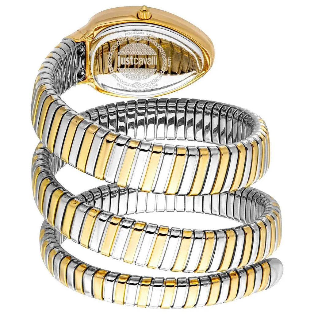 Just Cavalli Signature Snake JC1L230M0065 22mm Women's Quartz Watch – Silver with Silver & Gold Stainless Steel Bracelet