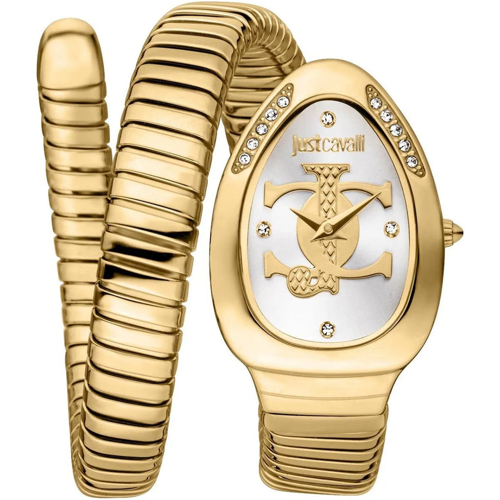 Just Cavalli Signature Snake JC1L227M0035 22mm Women's Quartz Watch – Silver with Gold Stainless Steel Bracelet