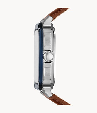 Fossil Inscription BQ2571 42mm Men’s Automatic Watch – Blue Skeleton Dial & Brown Genuine Leather Strap