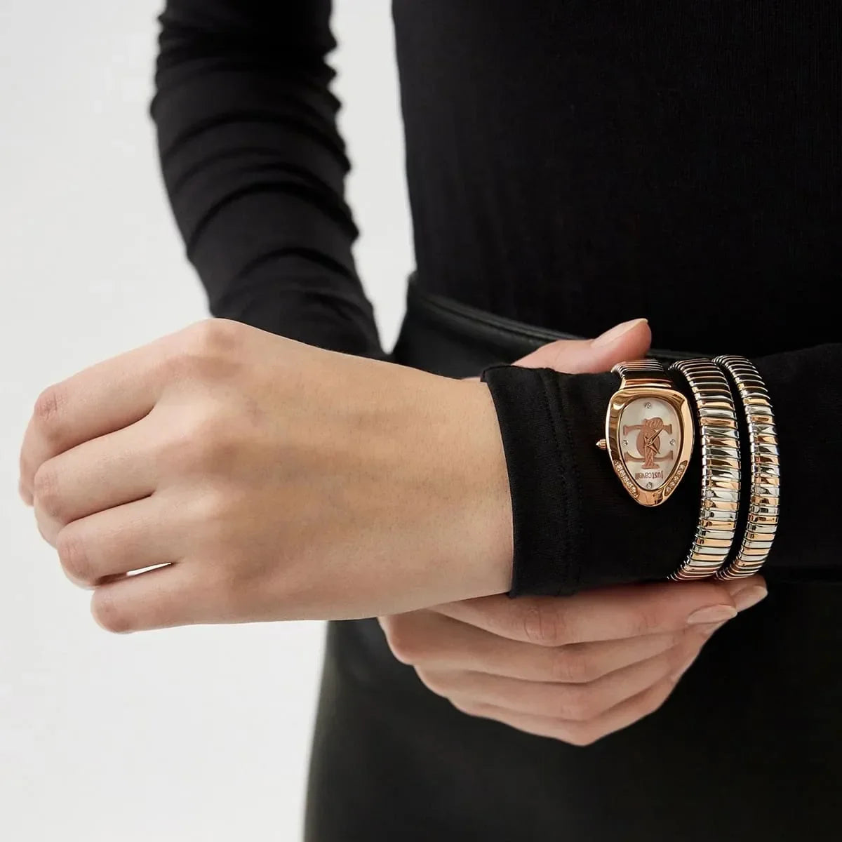 Just Cavalli Signature JC1L228M0085 23mm Women's Quartz Watch – White with Silver & Copper Stainless Steel Bracelet