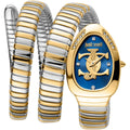 Just Cavalli Signature Snake JC1L228M0075 22mm Women's Quartz Watch – Blue with Silver & Gold Stainless Steel Bracelet