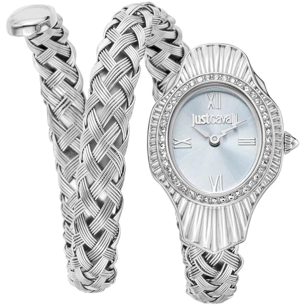 Just Cavalli Signature Snake JC1L305M0015 23mm Women's Quartz Watch – Blue with Silver Stainless Steel Bracelet