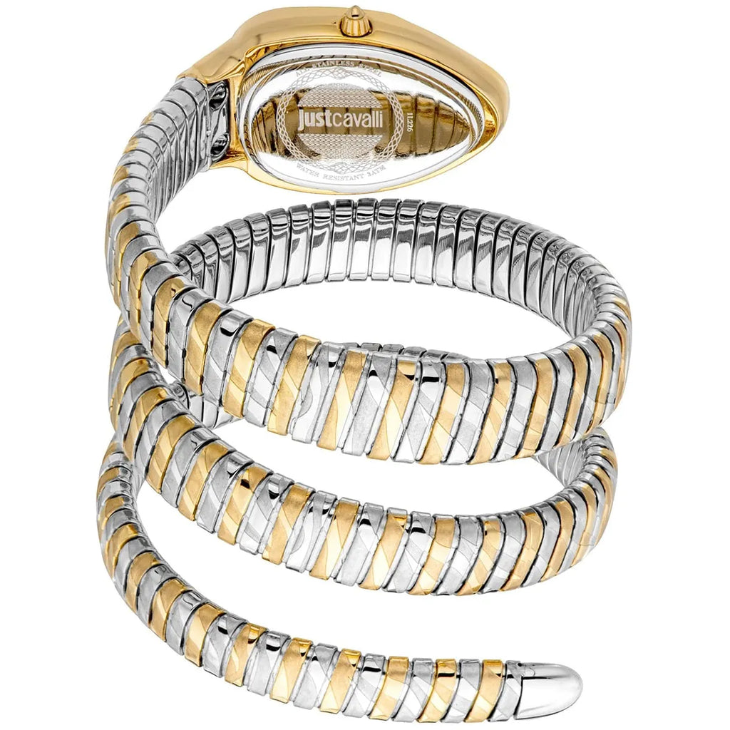 Just Cavalli Signature Snake JC1L226M0055 23mm Women's Quartz Watch – Silver with Silver & Gold Stainless Steel Bracelet