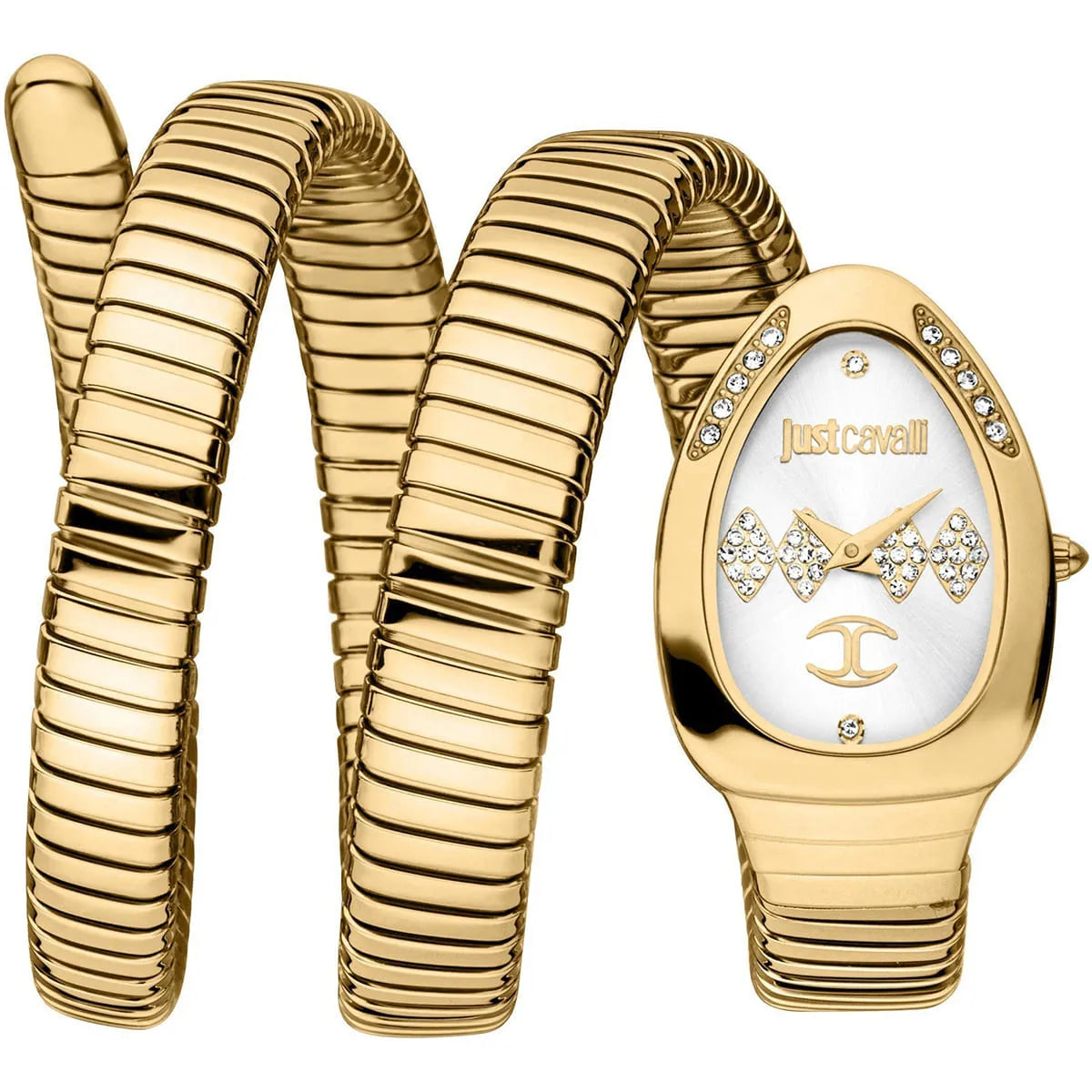Just Cavalli Signature Snake JC1L230M0035 22mm Women's Quartz Watch – Silver with Gold Stainless Steel Bracelet