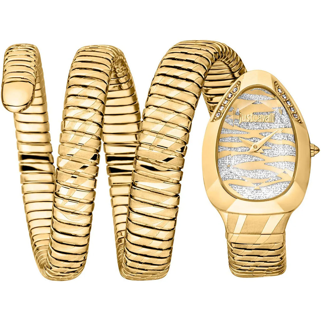 Just Cavalli Signature Snake JC1L226M0025 22mm Women's Quartz Watch – Silver with Gold Stainless Steel Bracelet