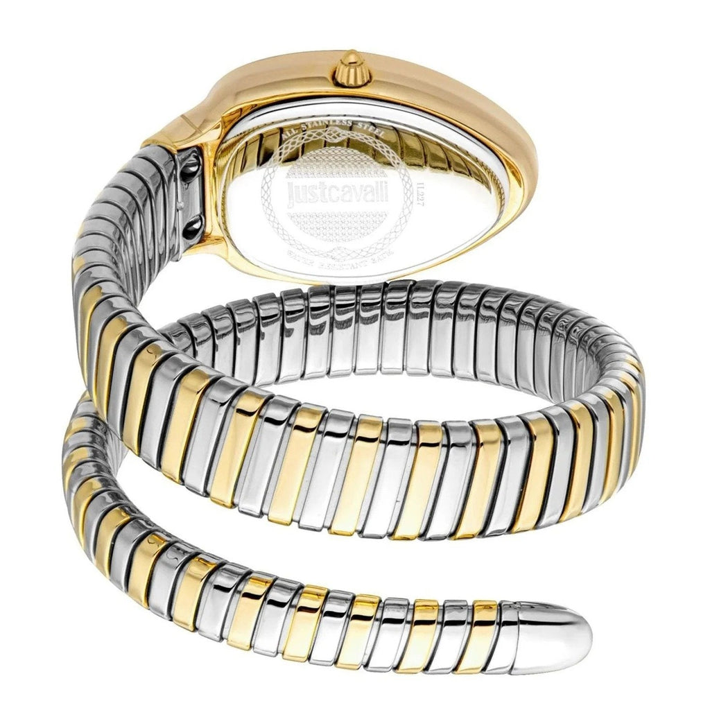 Just Cavalli Signature Snake JC1L227M0065 20mm Women's Quartz Watch – White with Silver & Gold Stainless Steel Bracelet
