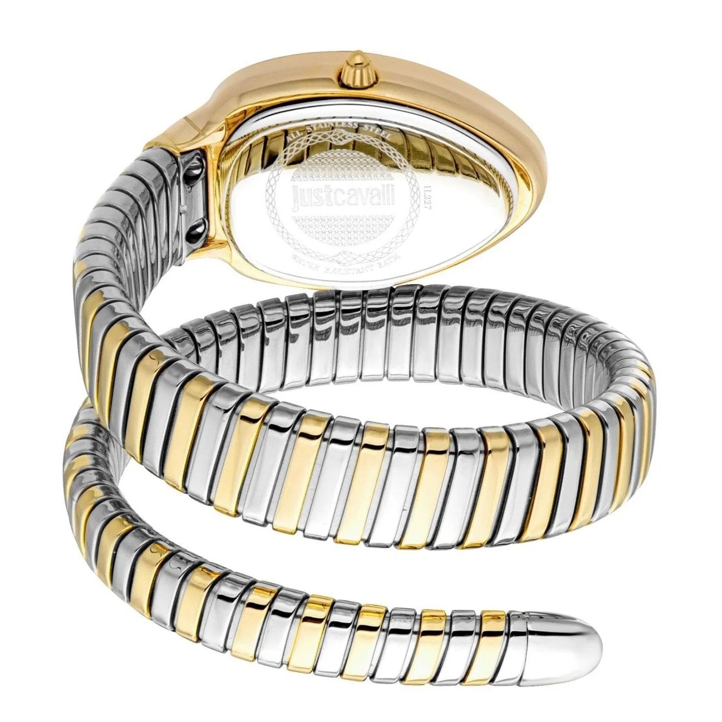 Just Cavalli Signature Snake JC1L227M0065 20mm Women's Quartz Watch – White with Silver & Gold Stainless Steel Bracelet
