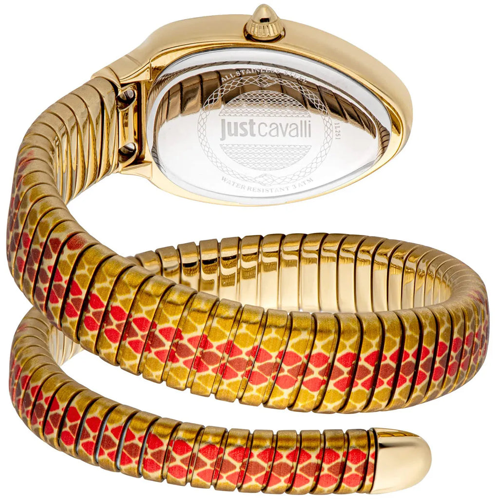 Just Cavalli Signature Snake JC1L251M0045 22mm Women's Quartz Watch – Red with Multicolored Stainless Steel Bracelet
