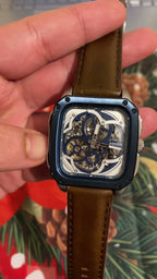 Fossil Inscription BQ2571 42mm Men’s Automatic Watch – Blue Skeleton Dial & Brown Genuine Leather Strap