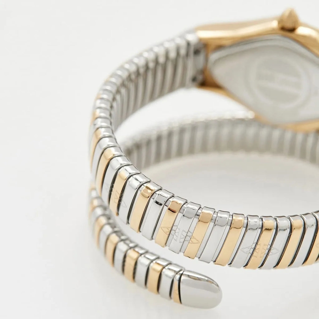 Just Cavalli Signature Snake JC1L306M0065 20mm Women's Quartz Watch – White with Silver & Gold Stainless Steel Bracelet