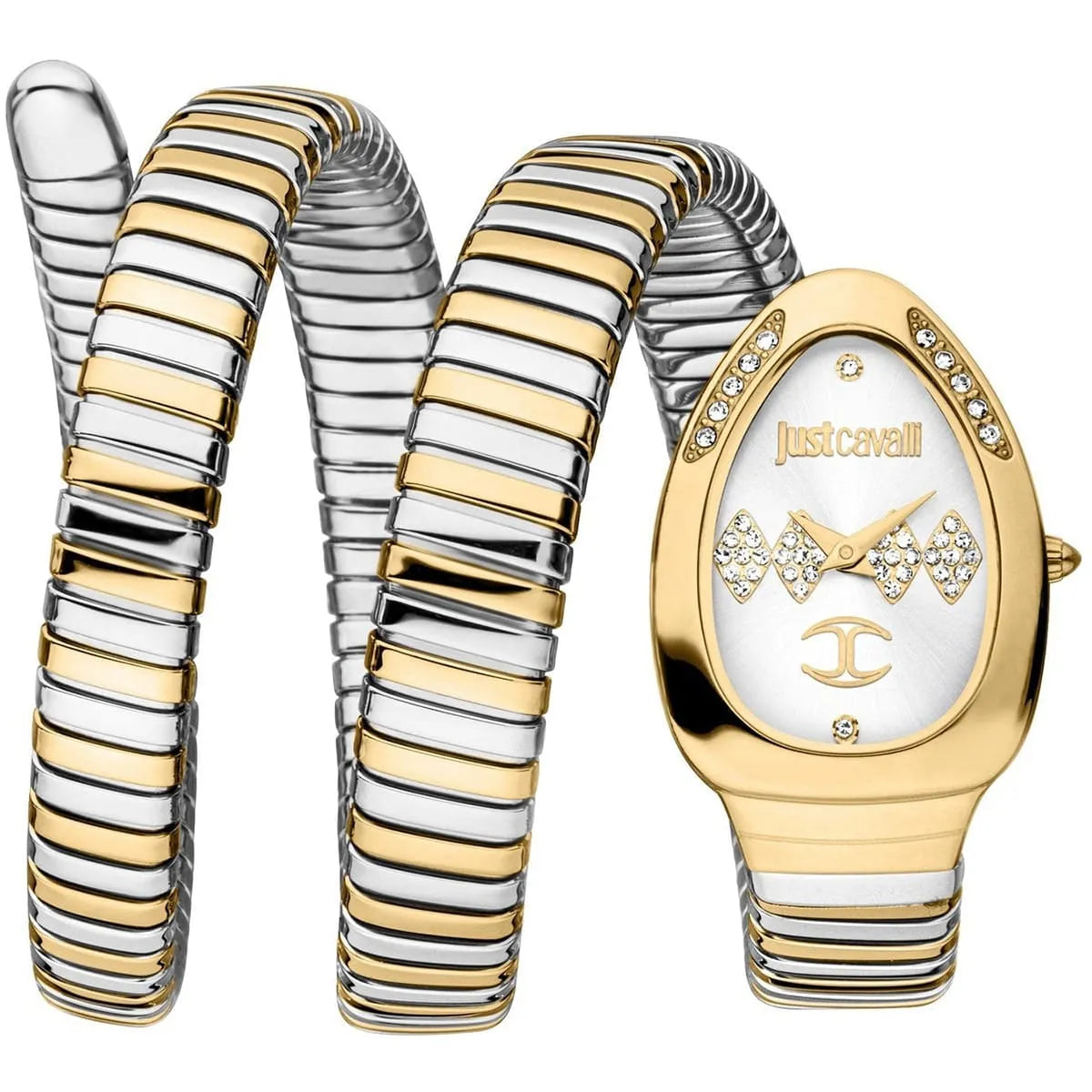 Just Cavalli Signature Snake JC1L230M0065 22mm Women's Quartz Watch – Silver with Silver & Gold Stainless Steel Bracelet