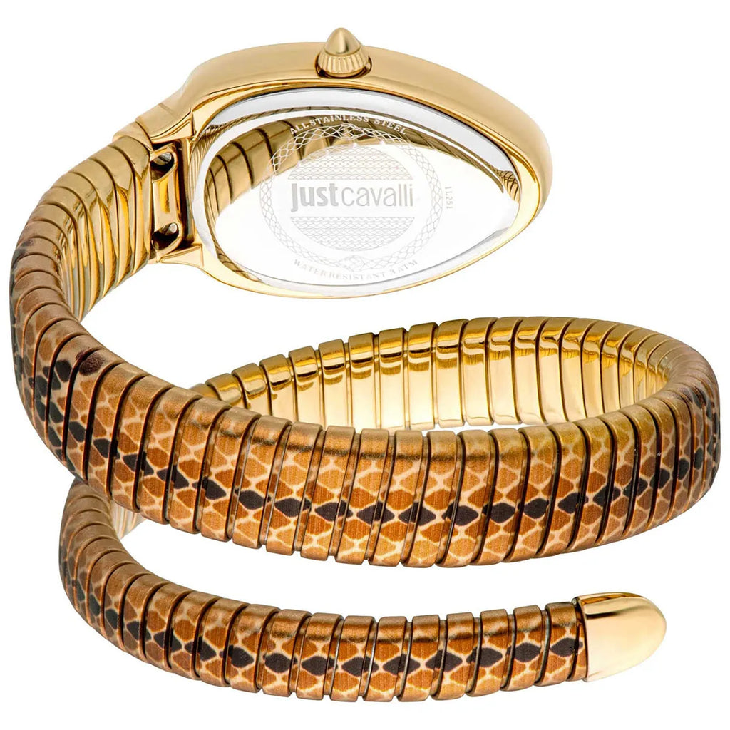 Just Cavalli Signature Snake JC1L251M0025 22mm Women's Quartz Watch – Silver with Gold Stainless Steel Bracelet