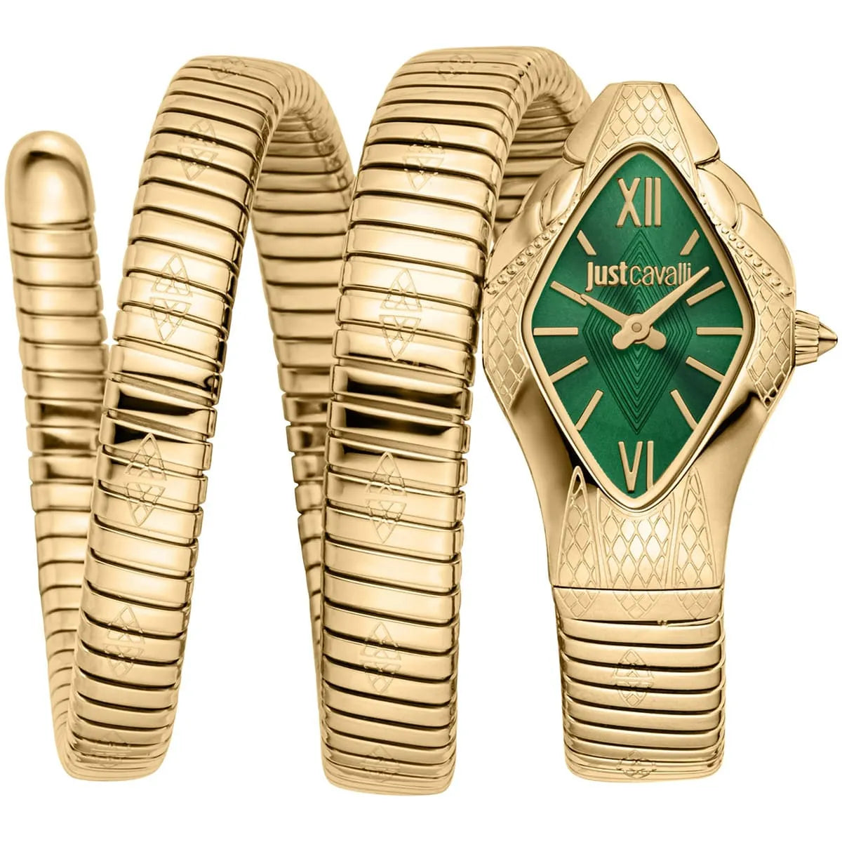 Just Cavalli Signature Snake JC1L307M0035 22mm Women's Quartz Watch – Green with Gold Stainless Steel Bracelet