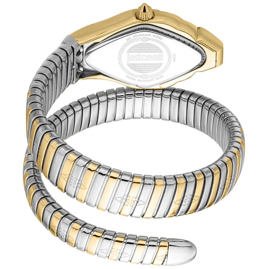Just Cavalli Signature Snake JC1L306M0065 20mm Women's Quartz Watch – White with Silver & Gold Stainless Steel Bracelet