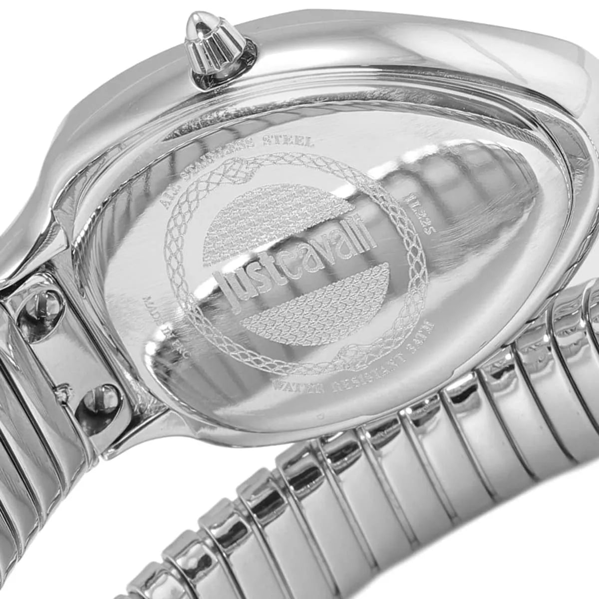 Just Cavalli Signature Snake JC1L225M0015 34mm Women's Quartz Watch – Silver & Pink with Silver Stainless Steel Bracelet