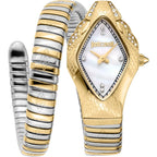 Just Cavalli Signature Snake JC1L306M0065 20mm Women's Quartz Watch – White with Silver & Gold Stainless Steel Bracelet