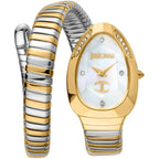 Just Cavalli Signature Snake JC1L229M0065 20mm Women's Quartz Watch – White with Silver & Gold Stainless Steel Bracelet