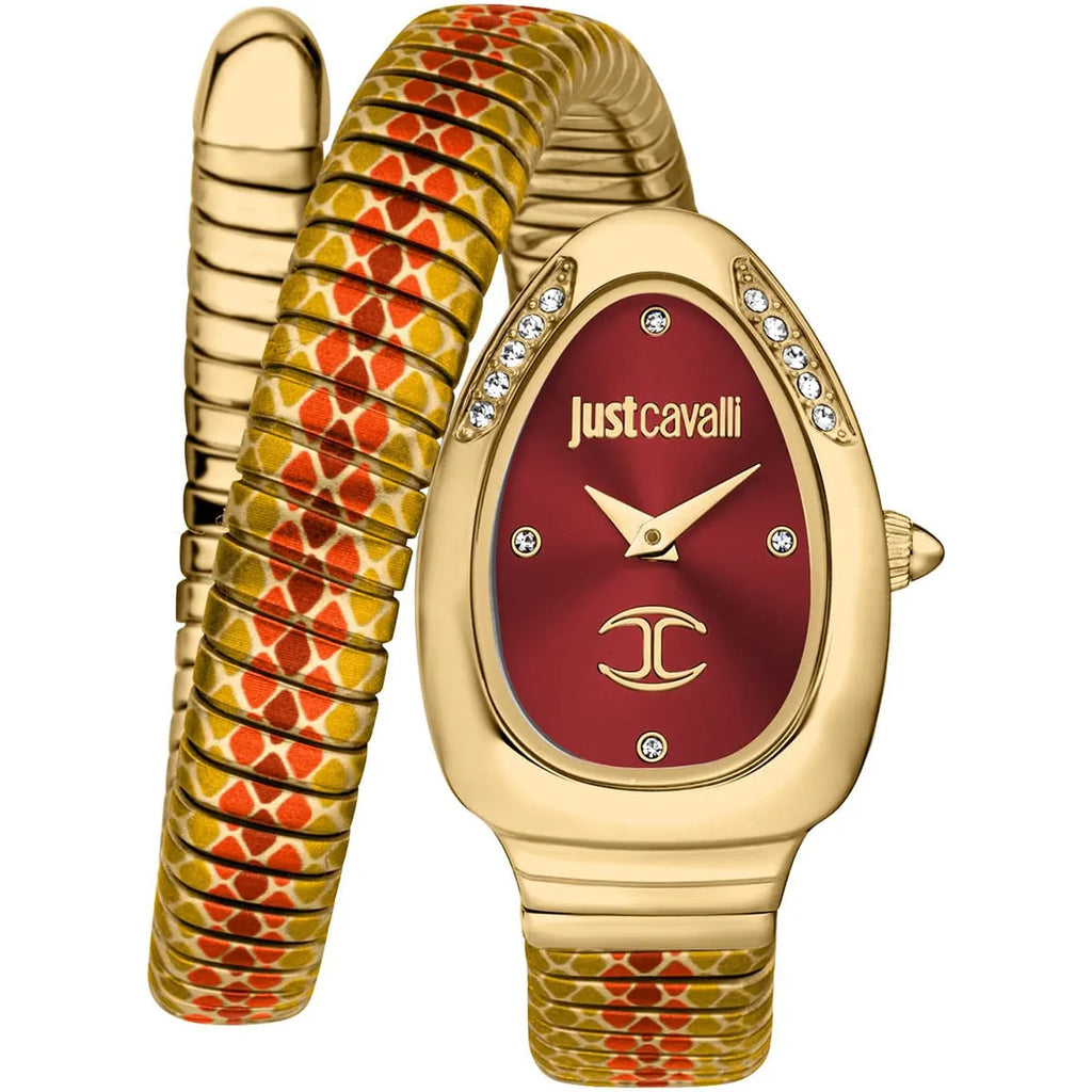 Just Cavalli Signature Snake JC1L251M0045 22mm Women's Quartz Watch – Red with Multicolored Stainless Steel Bracelet