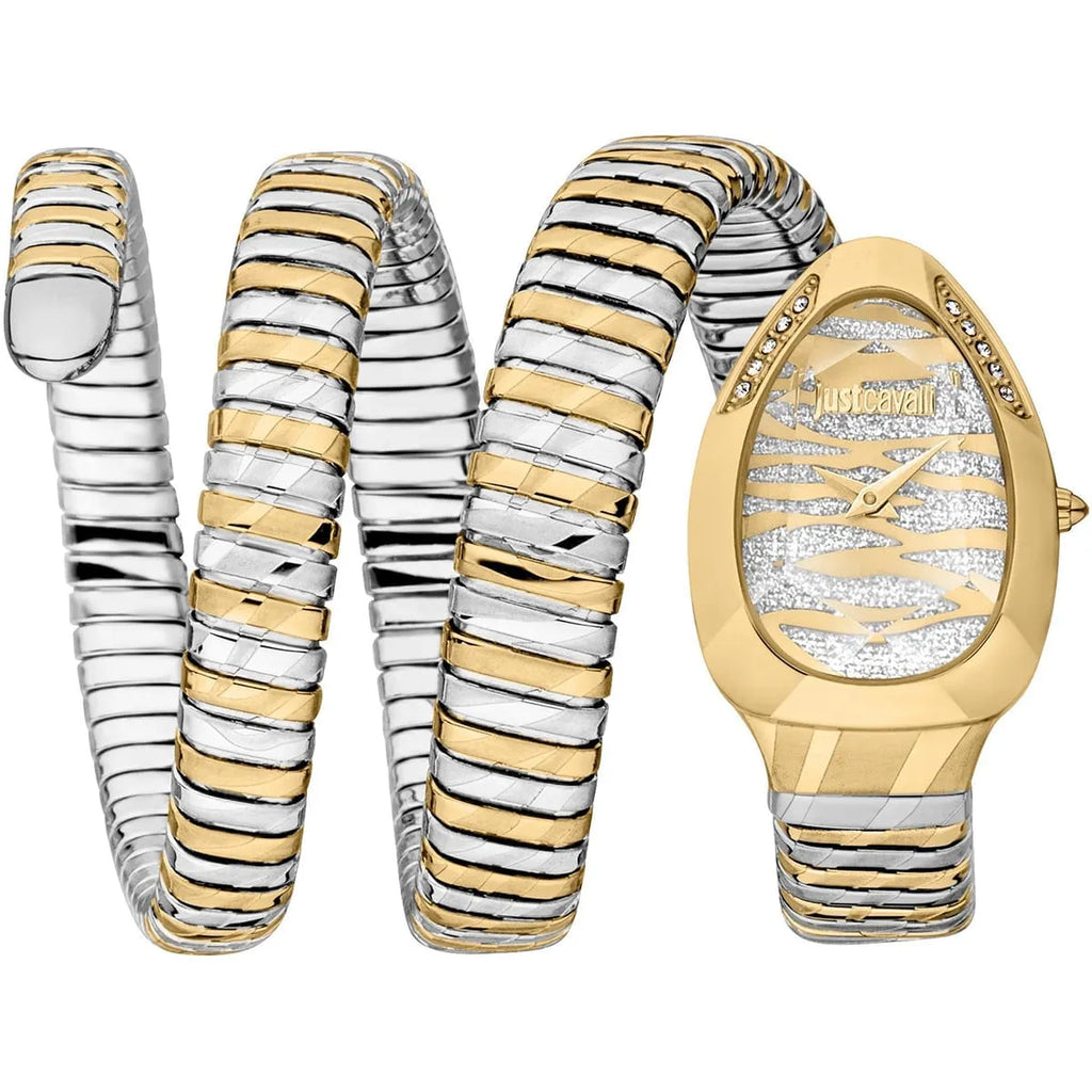 Just Cavalli Signature Snake JC1L226M0055 23mm Women's Quartz Watch – Silver with Silver & Gold Stainless Steel Bracelet
