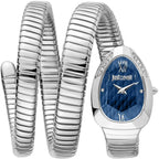 Just Cavalli Signature Snake JC1L224M0025 22mm Women's Quartz Watch – Blue with Silver Stainless Steel Bracelet