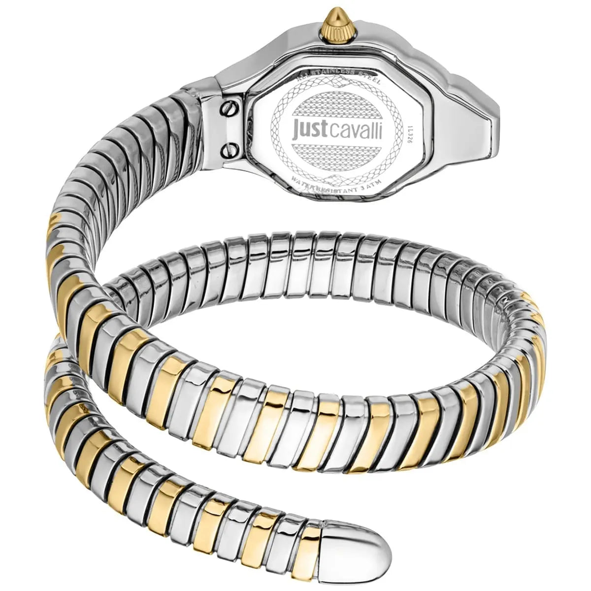 Just Cavalli Signature Snake JC1L326M0055 20mm Women's Quartz Watch – White with Silver & Gold Stainless Steel Bracelet