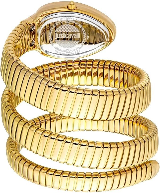 Just Cavalli Signature Snake JC1L230M0045 22mm Women's Quartz Watch – Green with Gold Stainless Steel Bracelet