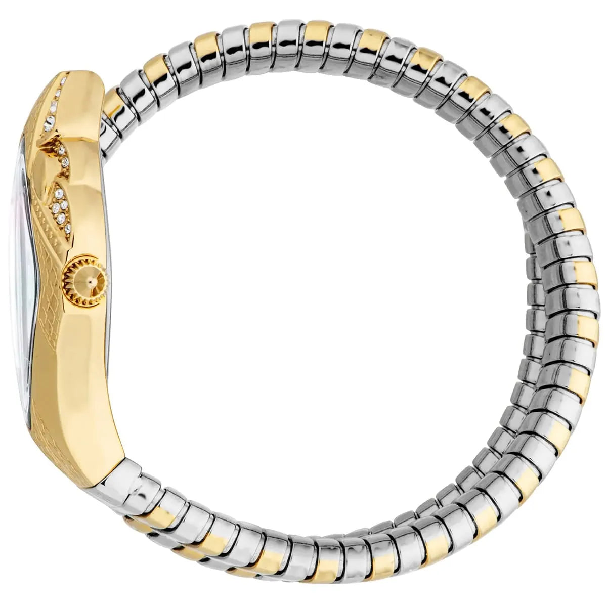 Just Cavalli Signature Snake JC1L306M0065 20mm Women's Quartz Watch – White with Silver & Gold Stainless Steel Bracelet