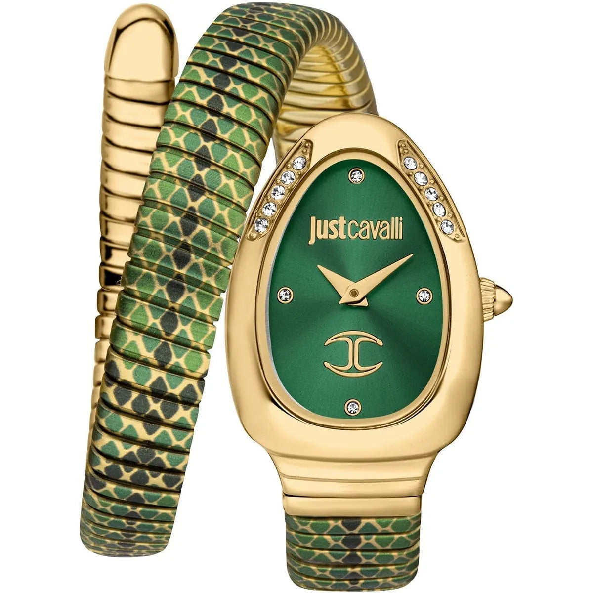 Just Cavalli Signature Snake JC1L251M0035 22mm Women's Quartz Watch – Green with Green Stainless Steel Bracelet